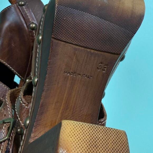 Vintage Y2K Brown leather block heel platform sandals with buckles - Size 9 - Picture 7 of 8